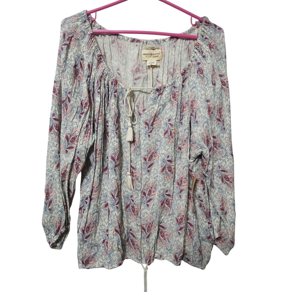 Denim & Supply Ralph Lauren RL Boho Hippie Paisley Peasant Blouse XL NWT
